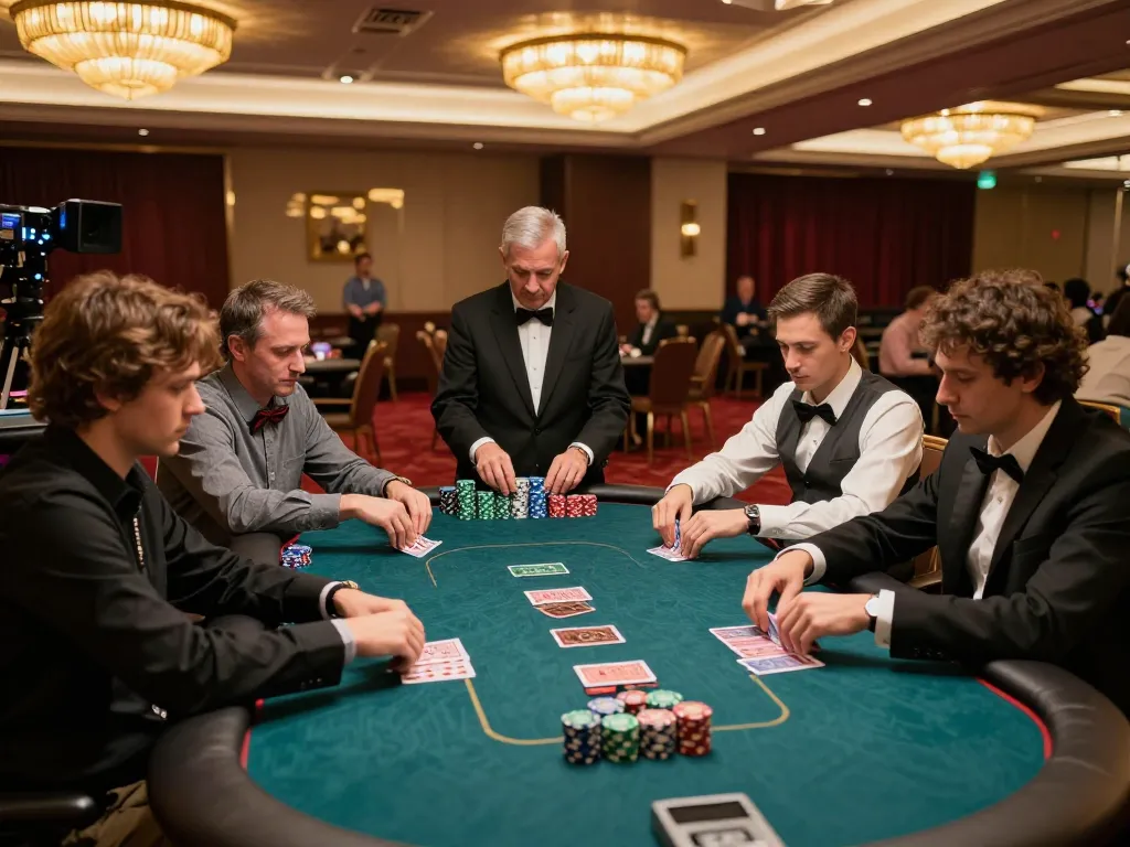 TR88 players engaging in a high-stakes poker game with chips and cards