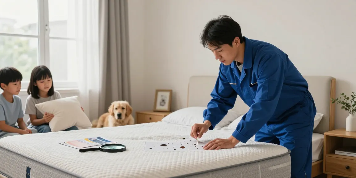 Bed bug treatment demonstration in a cozy home with family during inspection.