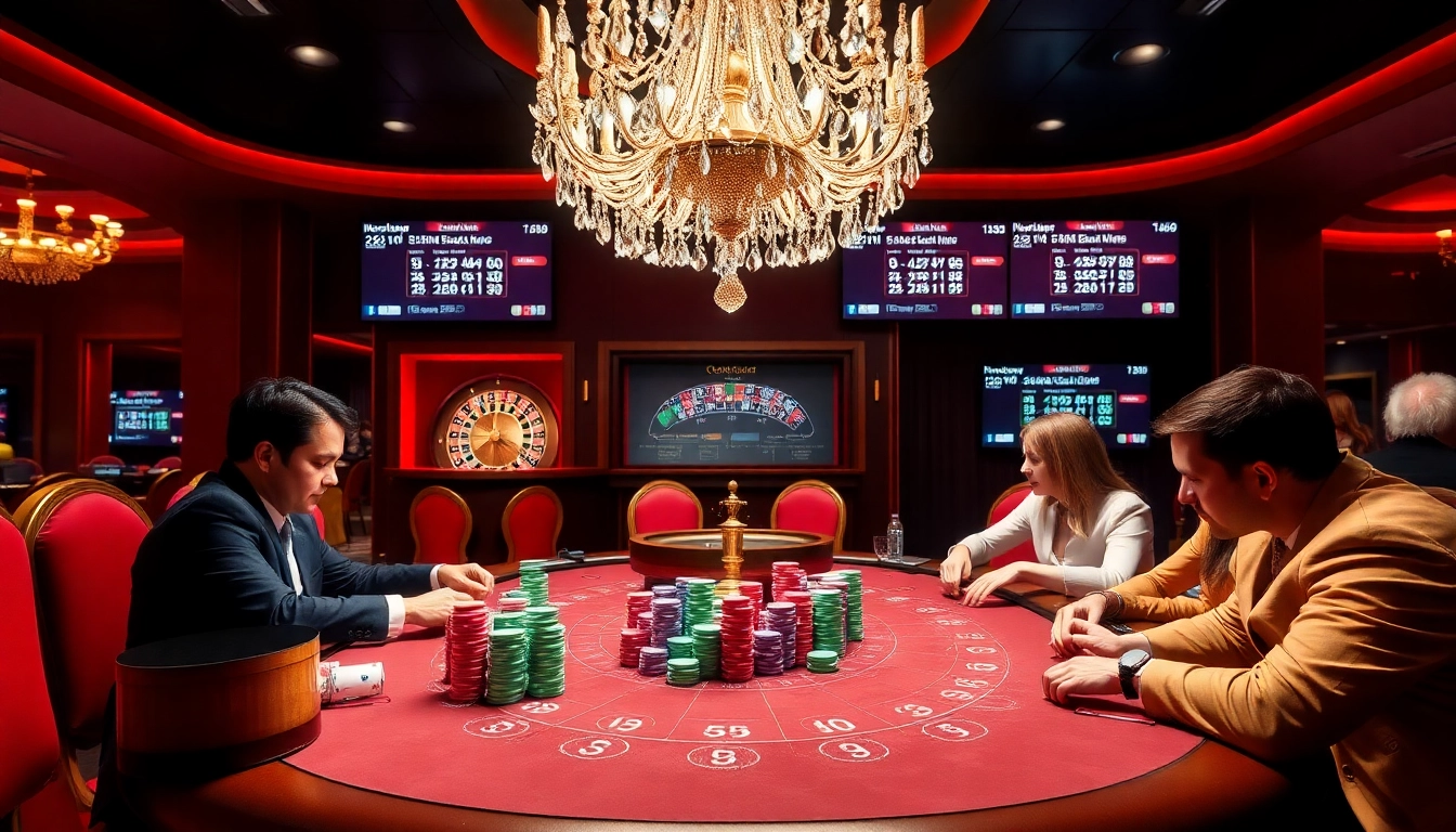 High-stakes poker game showcasing excitement at https://23winn.casino/ with colorful chips and intense players.