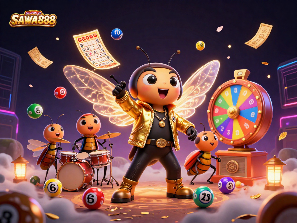 SAWA888 enhances your gaming experience with vibrant slot action and engaging lottery elements in a colorful scene.