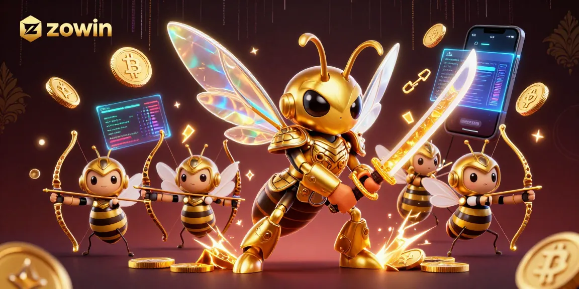 Zowin spins the reels with vibrant slot actions and crypto elements, showcasing immersive 3D gaming.