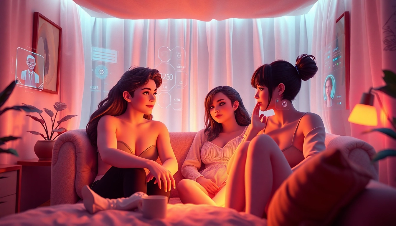 Engaging NSFW character AI avatars in a cozy, intimate virtual environment.
