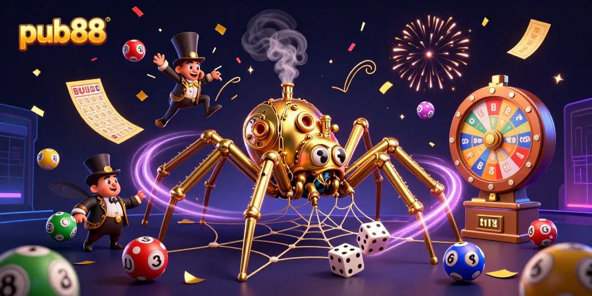 Engage in excitement with pub88 as a steampunk spider weaves golden chains in the casino.
