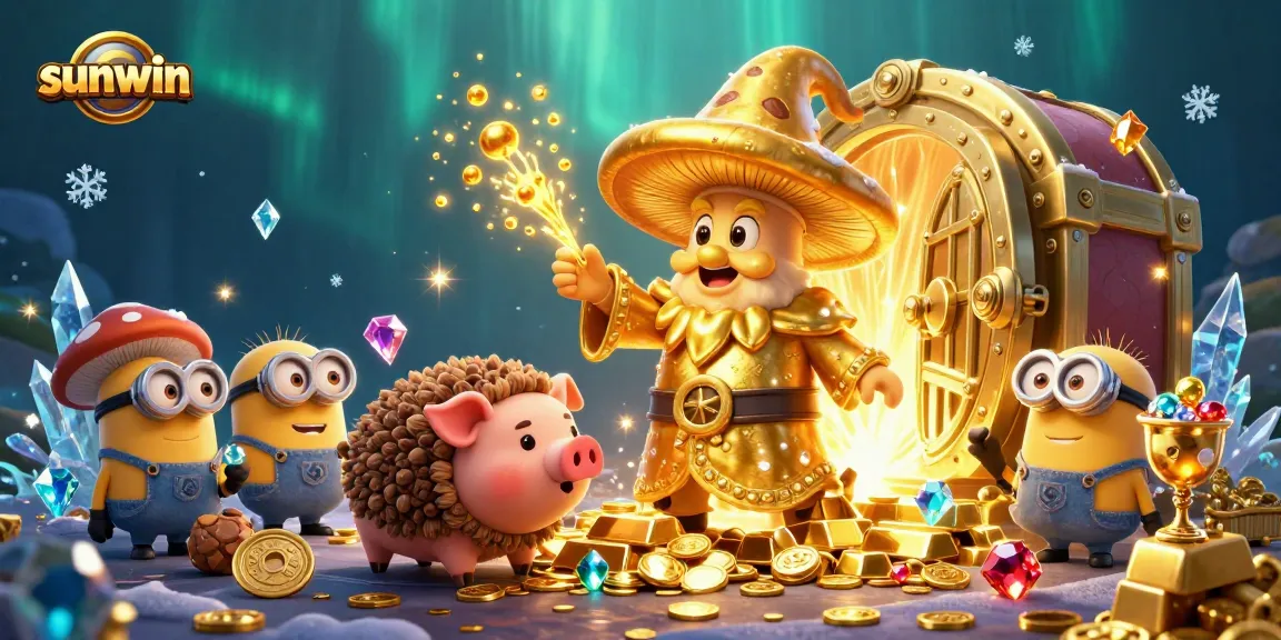 Experience the magic of sunwin with vibrant characters in a casino treasure scene.