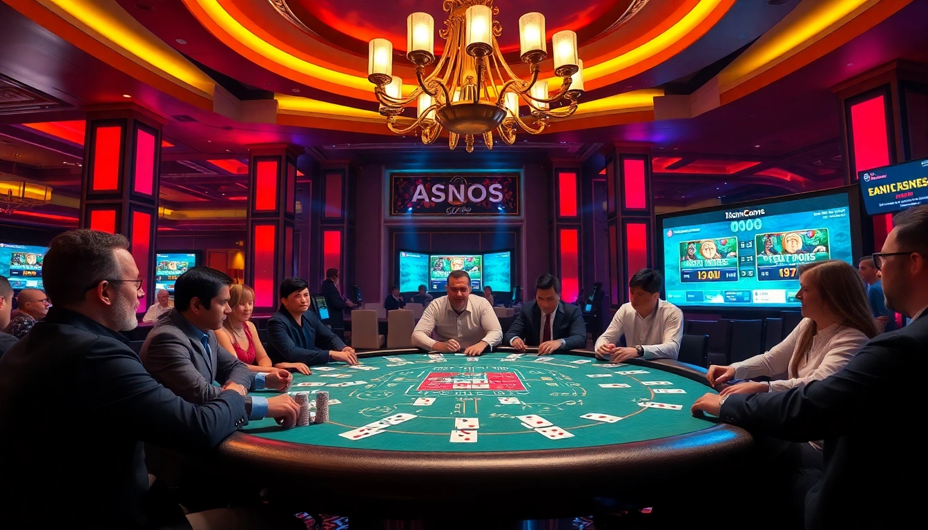 An engaging scene featuring players at a professional poker table in a luxury casino, embodying the thrill of nhà cái rikvip gaming.