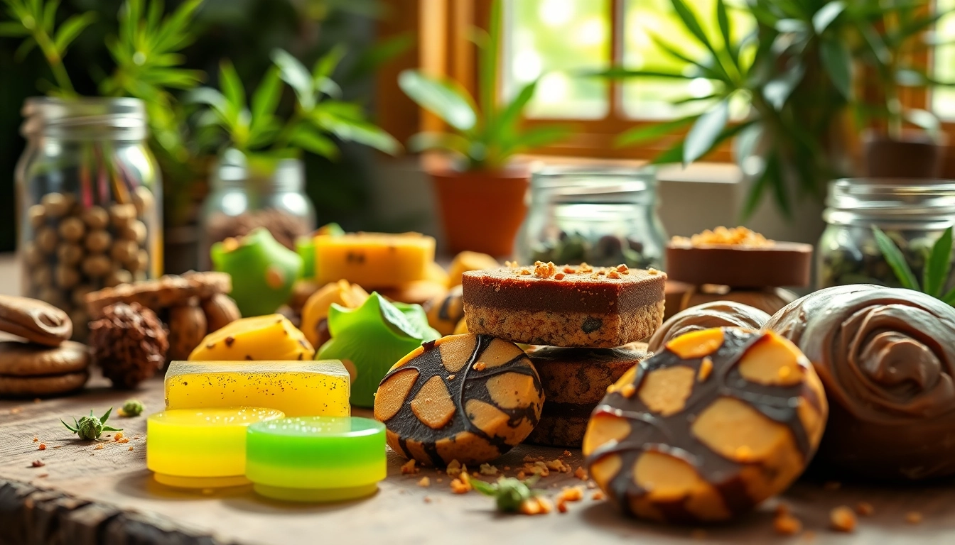 Buy Marijuana Infused Edibles Online UK with vibrant selection on rustic table