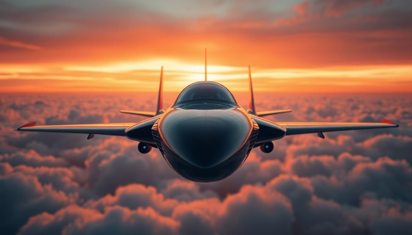 NK88 aircraft soaring through a vibrant sunset sky, showcasing modern aerospace technology.