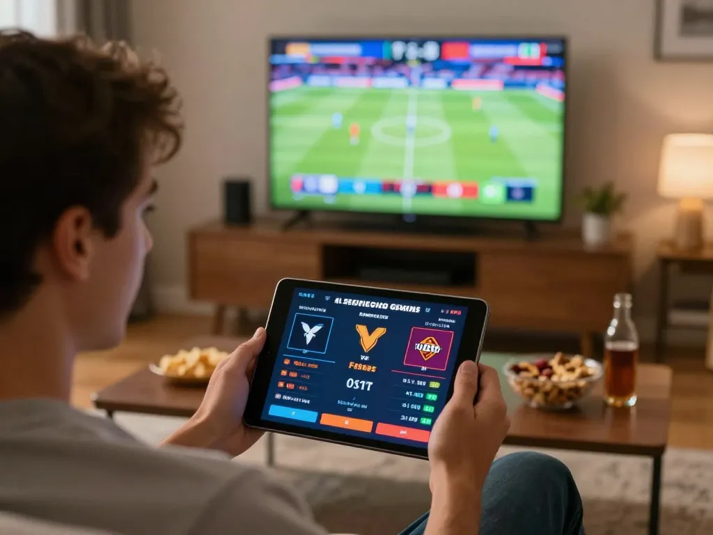 Fabet sports betting experience at home, placing live bets during an exciting game.