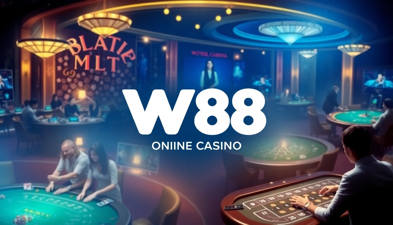 Engaging scene of players enjoying winning moments at W88 casino, showcasing Baccarat and Blackjack games for w88.nyc.