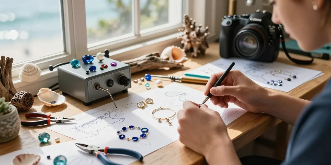 Custom jewellery design uk artisan creating sea-inspired pieces in studio