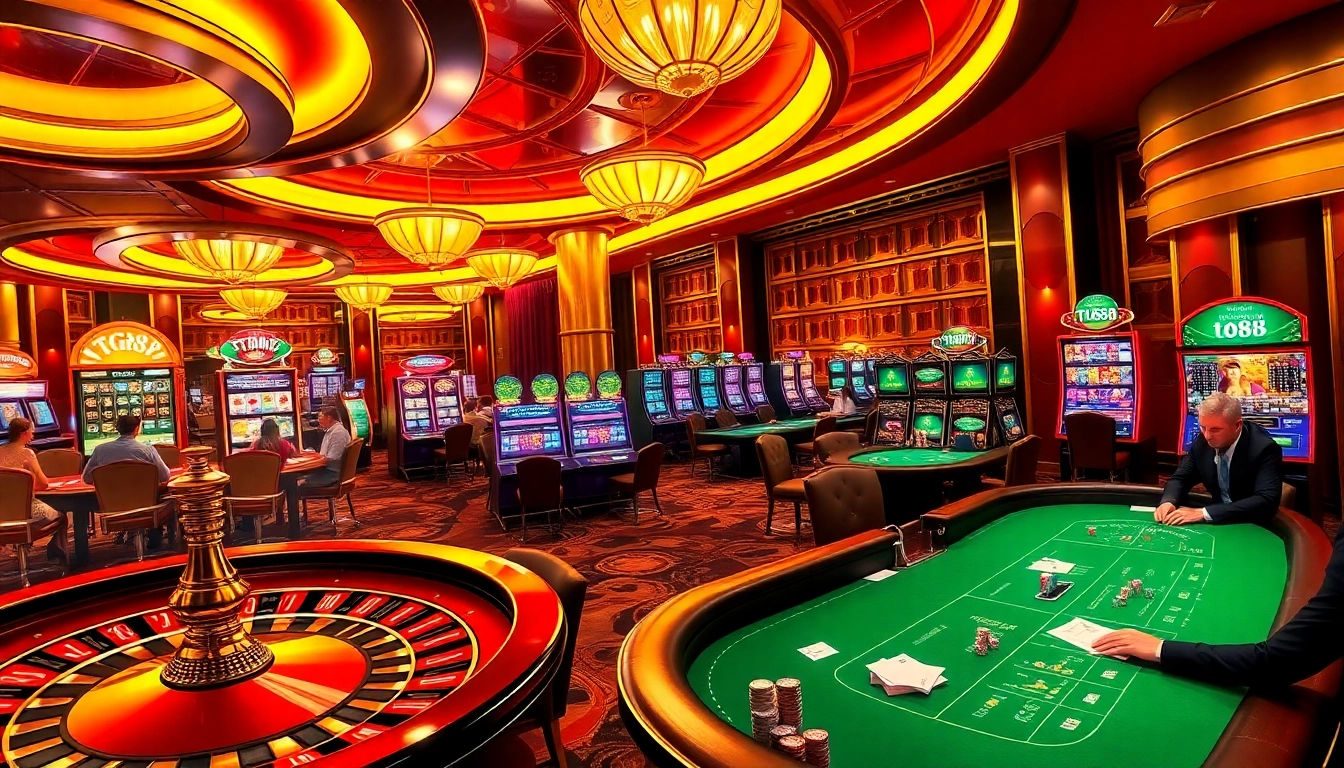 Engage in the ultimate casino experience with tg88, featuring roulette, poker tables, and vibrant slot machines.