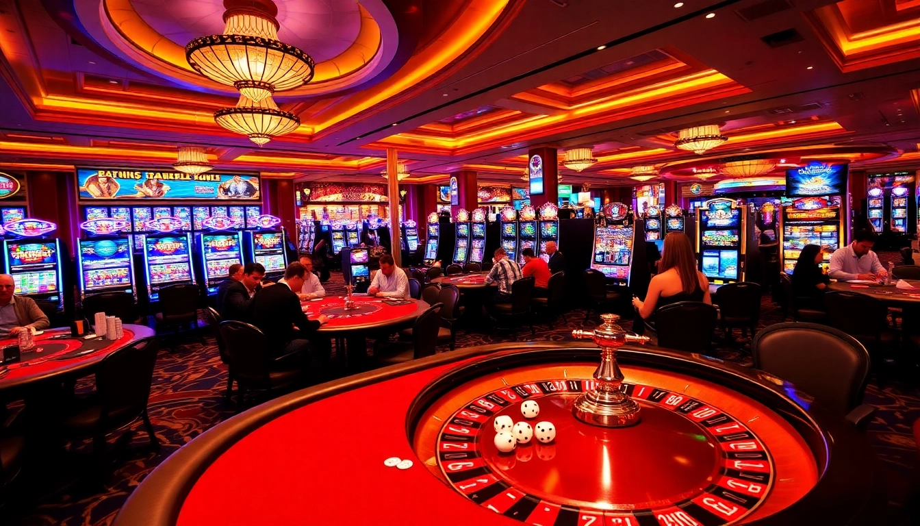Dynamic casino scene with players at KJC AC 2, showcasing poker chips and roulette.