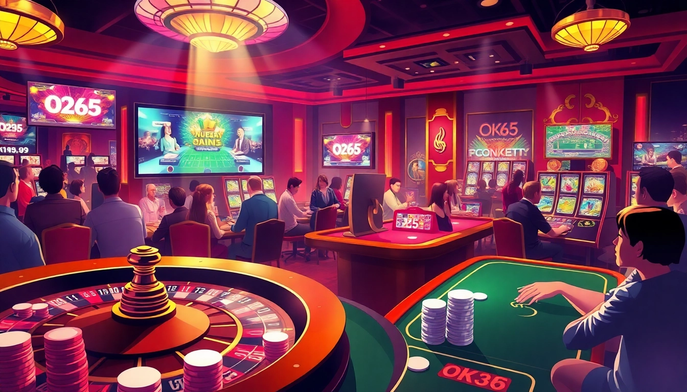 Players enjoying a vibrant online casino experience at OK365 with exciting games and casino tables.