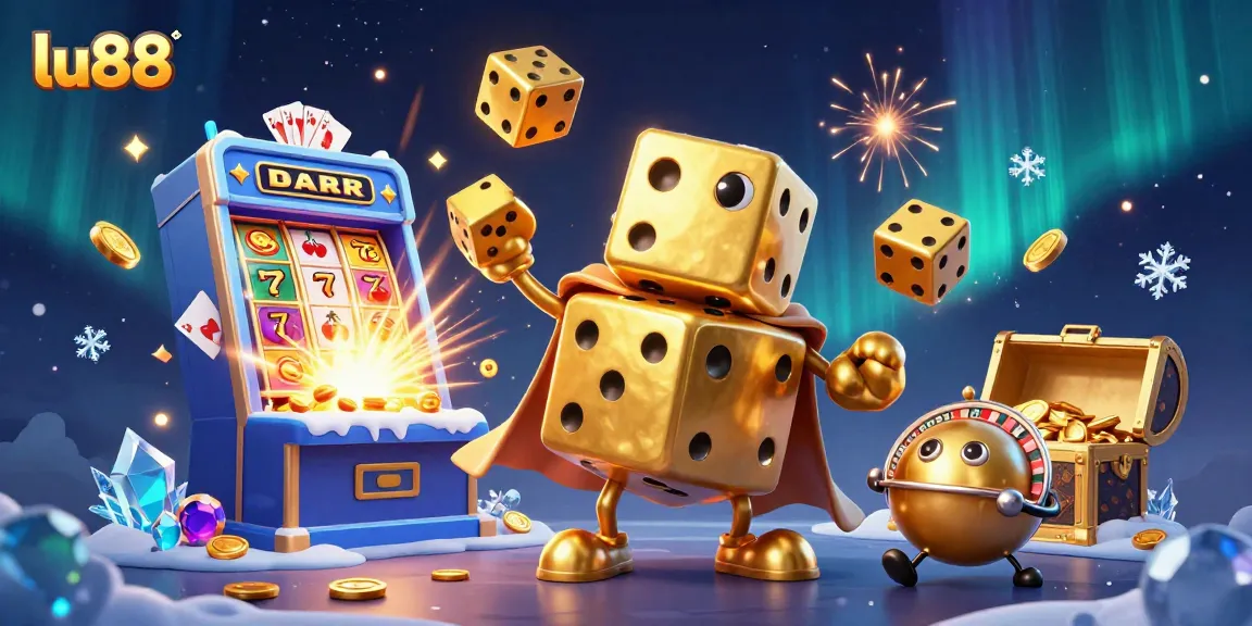 Experience the thrill of lu88 with a vibrant 3D scene of dice and slot machines bursting with winnings!