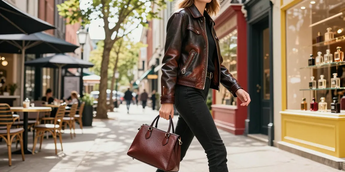 Stylish person showcasing Razafeti leather in urban fashion context with luxury elements
