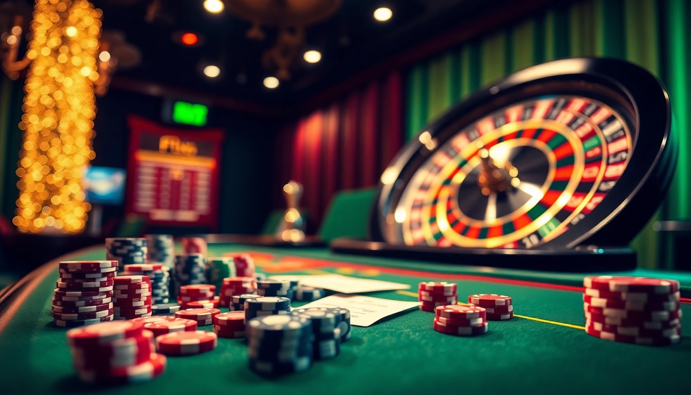 Exciting football betting scene featuring kèo bóng đá with chips and roulette in luxurious casino.