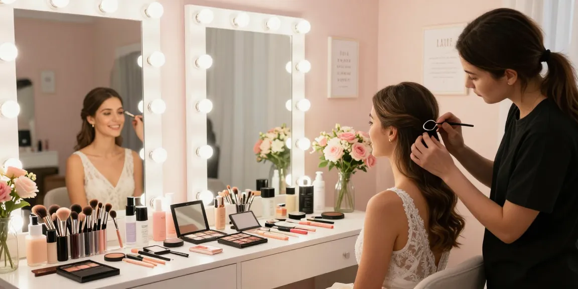 Makeup Artist Colchester applying beautiful bridal makeup in an elegant studio.