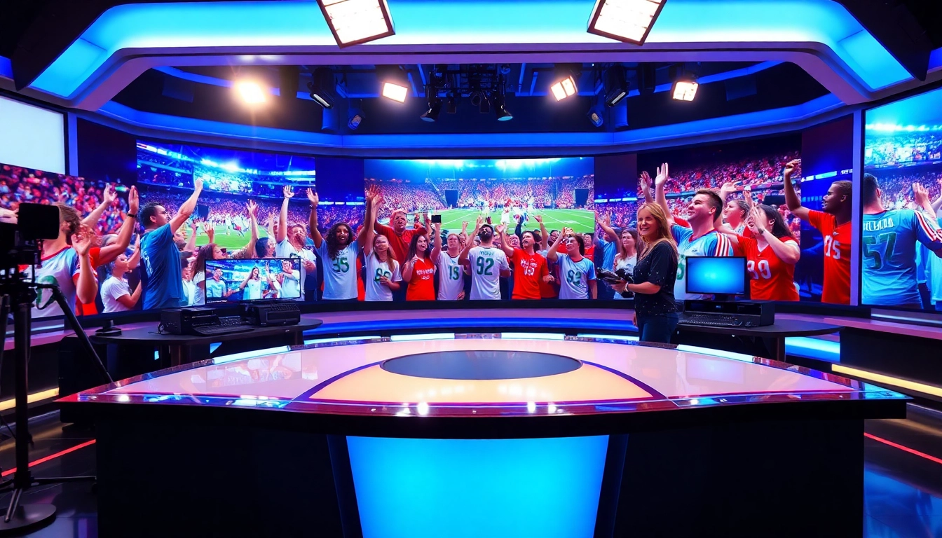 Captivating scene showcasing sports broadcasting with vibrant studio setup and technology.