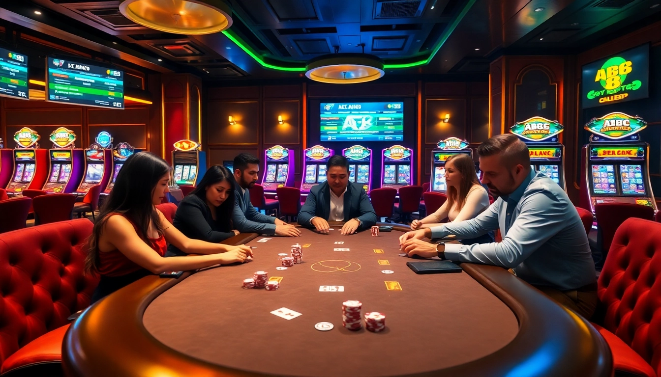 Experience abc 8 excitement at a lively poker table with vibrant gaming elements.