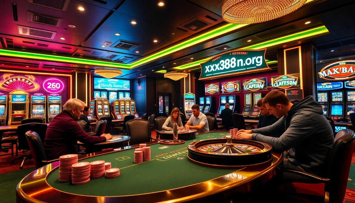 Engaging casino scene featuring players at tables linked with https://xx88n.org/ highlighting excitement and strategy.