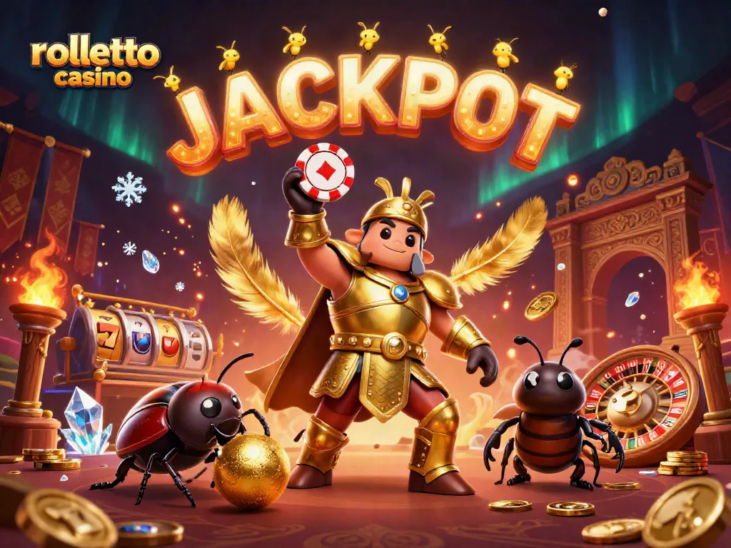 Celebrate a big win with rolletto casino and vibrant 3D characters lifting chips in a dynamic scene.