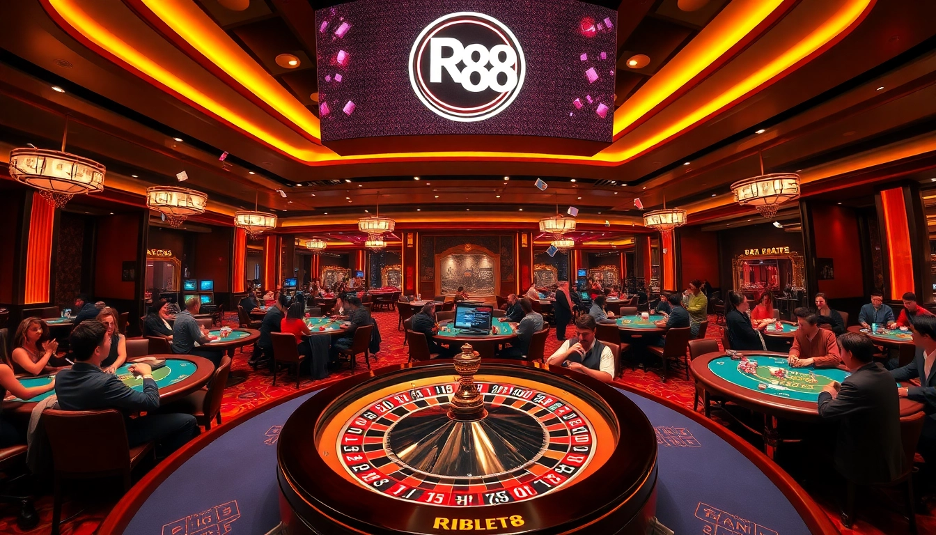 Players at a casino table enjoying games like RR 88, showcasing excitement and strategy in a luxurious setting.
