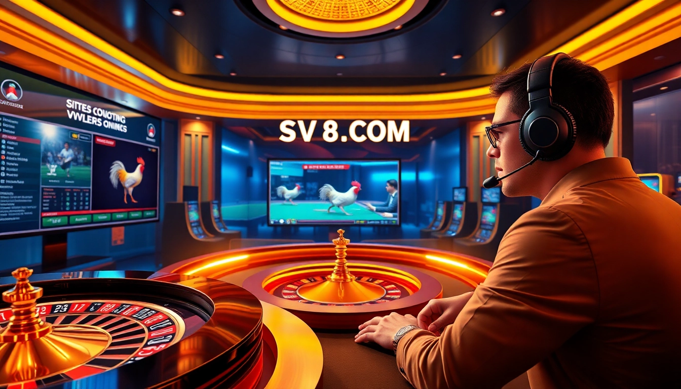 Experience the thrill of SV388.COM with live betting surrounded by vibrant casino visuals.