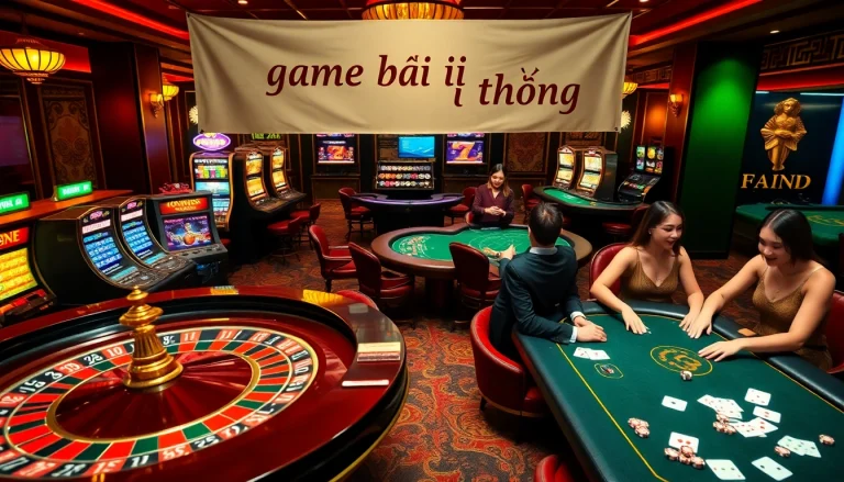 Engaging scene of players enjoying game bài đổi thưởng at a casino table, illustrating excitement and luxury.