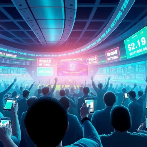 Experience New Technology in sports betting with interactive digital interfaces and enthusiastic fans.