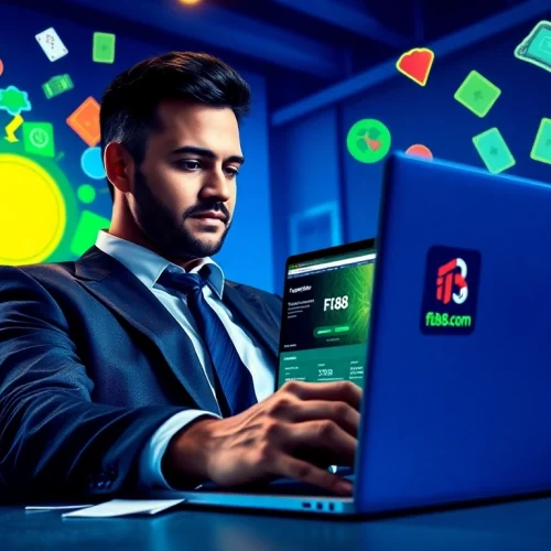 Engaging user enjoying sports betting at fb88.com, highlighting vibrant sports and casino graphics.