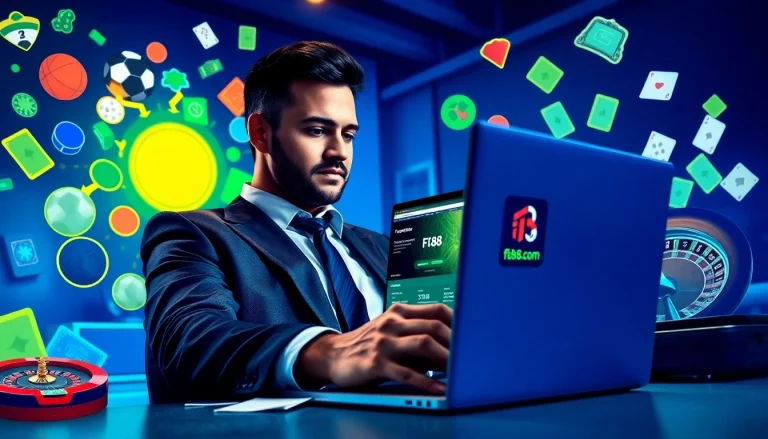 Engaging user enjoying sports betting at fb88.com, highlighting vibrant sports and casino graphics.