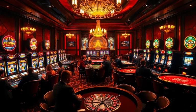 Experience the excitement of thabet casino with players at blackjack and roulette tables.