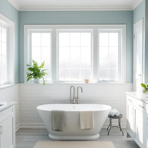 Experience stunning bathroom remodeling with a modern freestanding tub and elegant fixtures.