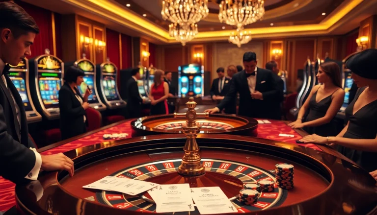"Experience the thrill of gaming at a casino with the 188bet link prominently featured on a betting slip at a lavish roulette table."