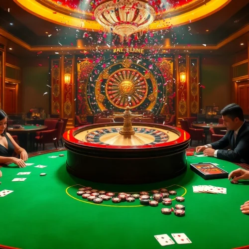 Experience the excitement at nhà cái 78win's vibrant casino with players enjoying blackjack and roulette.