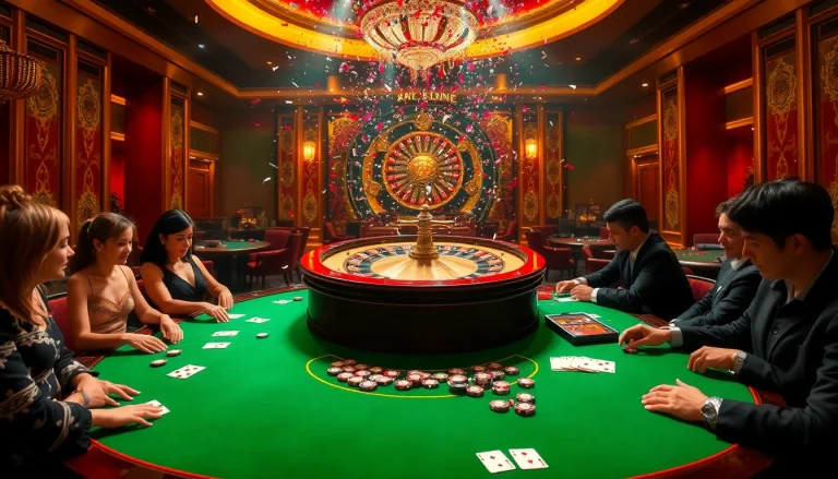 Experience the excitement at nhà cái 78win's vibrant casino with players enjoying blackjack and roulette.