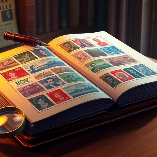 Discover stunning royal mail stamps displayed artfully in a vintage album.