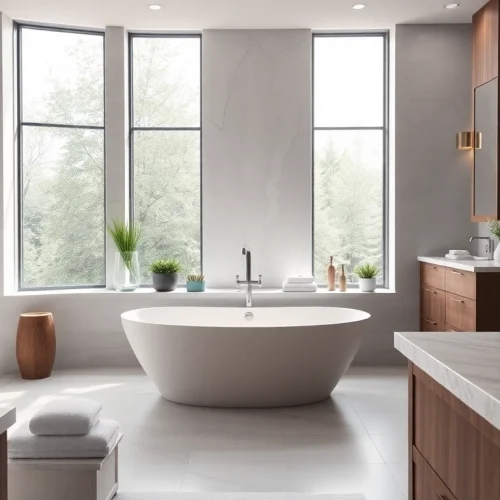 Experience the elegance of Bathroom Remodeling in a modern, serene space with stylish fixtures and natural lighting.