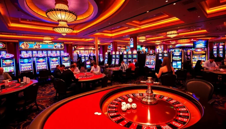Dynamic casino scene with players at KJC AC 2, showcasing poker chips and roulette.