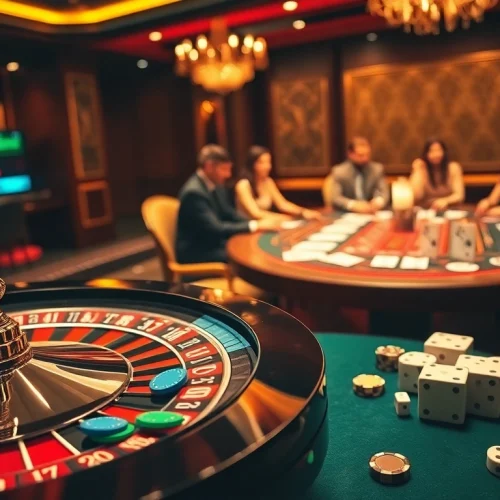 Experience thrilling gameplay with xn88 in a luxurious casino setting featuring poker and roulette.