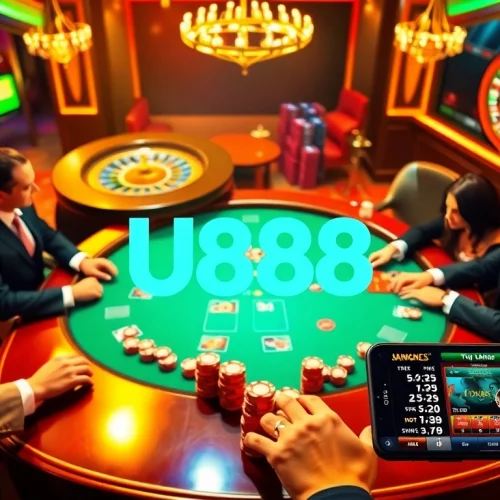 Engaged players at U888 casino table, showcasing luxury and excitement in gambling atmosphere.