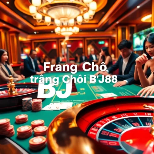 Engaged players enjoying thrilling games at Trang Chủ BJ88 casino, featuring poker chips and roulette.