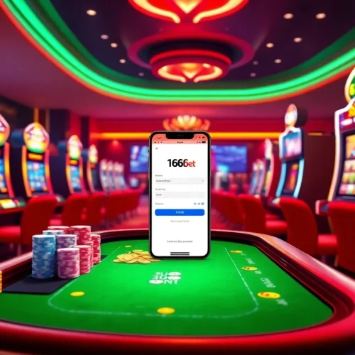 Experience seamless 166bet Login with a vibrant casino scene featuring poker chips and slot machines.