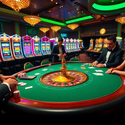 Experience the thrill of winning at ta88c with poker chips and a roulette wheel in a vibrant casino scene.