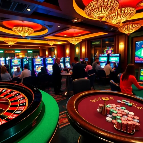 Experience excitement with ingat bola88 gameplay showcased in a vibrant casino scene.