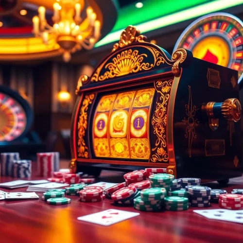 Win big with doaslot at an elegant casino slot machine surrounded by betting chips.