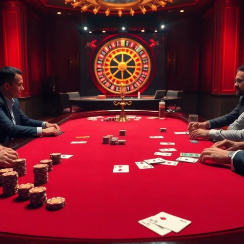 Players engaged in an exciting poker game at 789 bet casino, showcasing chips and cards.