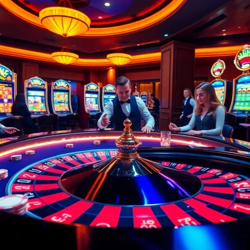 Experience the excitement of เจ้ามือรับแทง F168 with engaged players at a luxurious casino table.