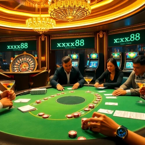 Experience the thrill of gaming at xxx88 casino with an engaging poker table scene.