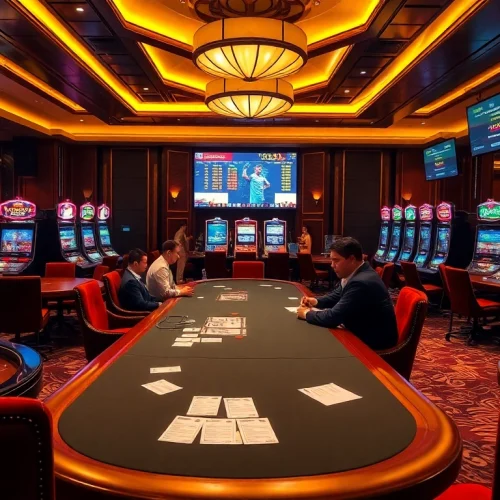 Kèo nhà cái displayed prominently on a bustling casino table with poker chips and betting slips.